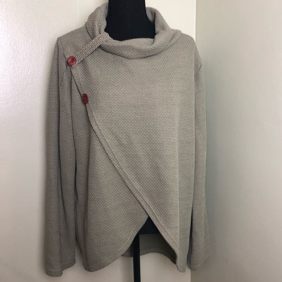 Sweaters - Sage green cowl neck sweater with brown buttons